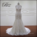 Champagne Full Lace Mermaid Fitted Backless Wedding Dress